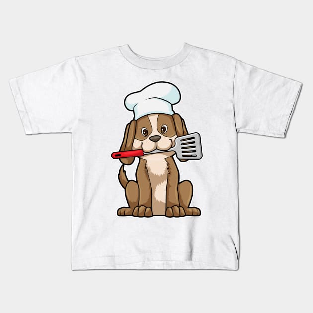 Dog as Cook with Chef's hat & Spatula Kids T-Shirt by Markus Schnabel